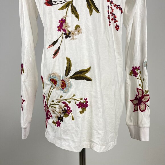 NWOT Johnny Was Flore Floral White Cotton Tee Long Sleeve T-Shirt Size S - Picture 7 of 11